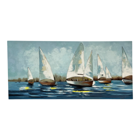 Art Painting "Five White Sail Boats" 150x70cm