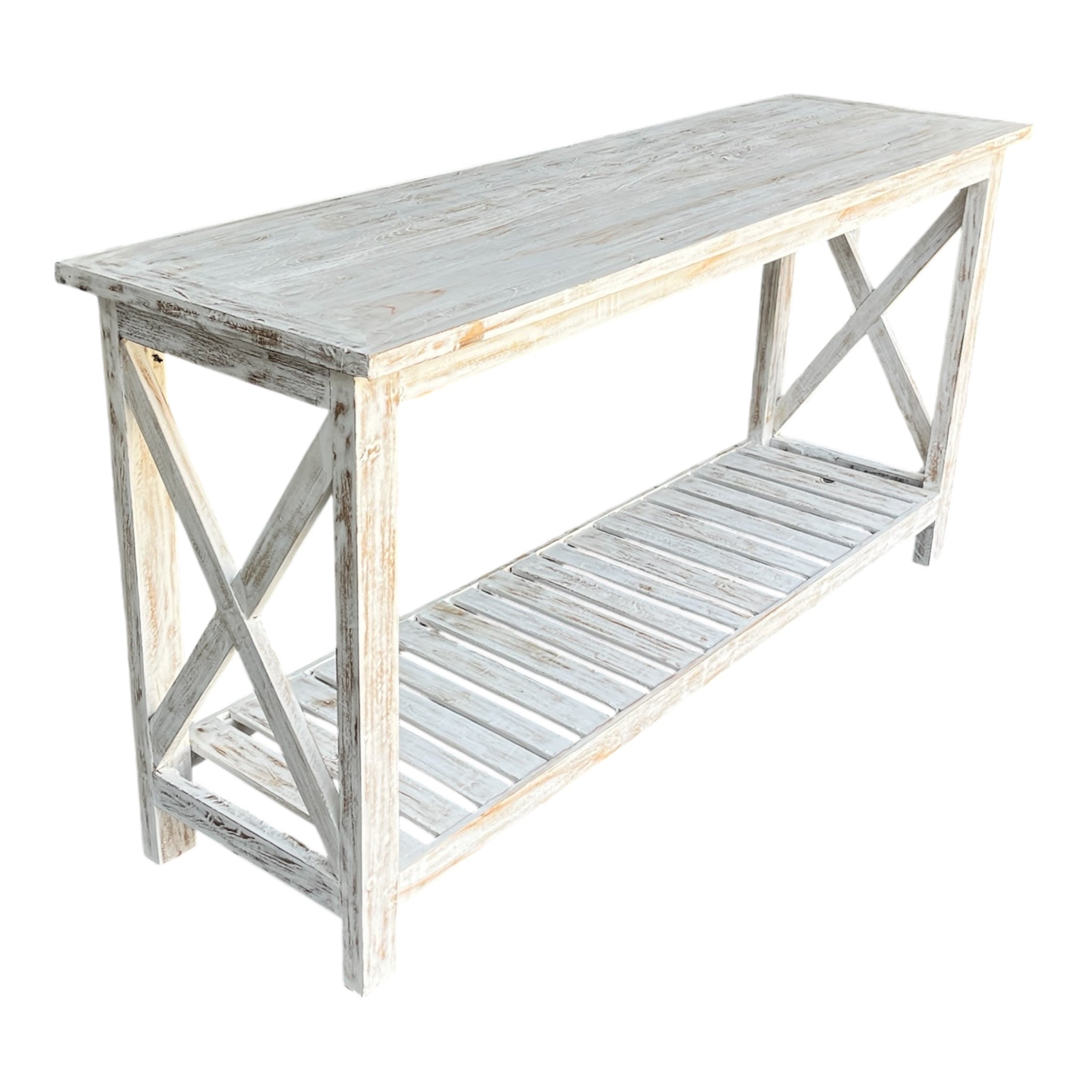 Console Table "X" Side Teak Wood