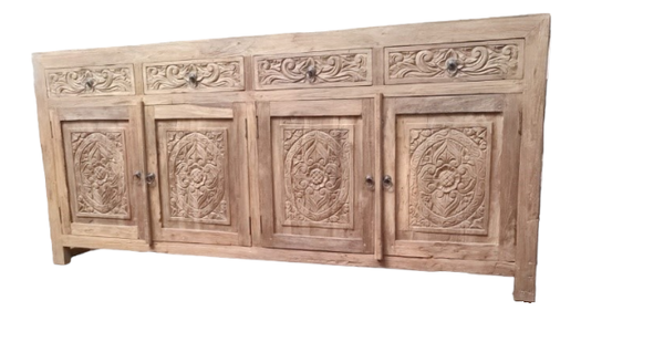 Buffet Cabinet Carved 4 Doors & 4 Drawers Teak Wood