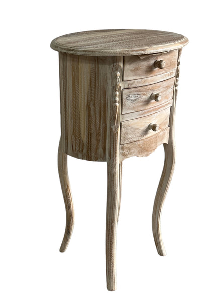 3 DRAWR BEDSIDE PEDEstal teak white washed