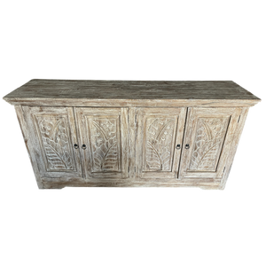 Buffet Cabinet Palm Carved 4 Doors Teak Wood