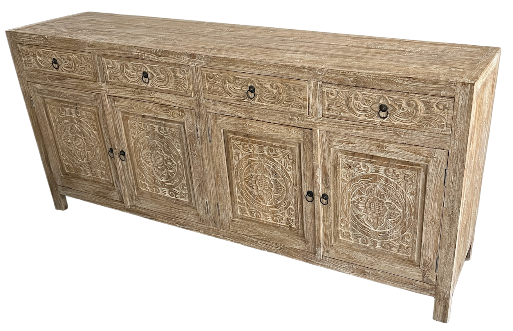 Buffet Cabinet Carved 4 Doors & 4 Drawers Teak Wood