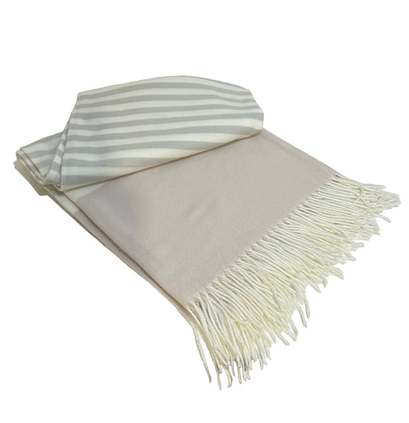 Throw Blanket 150x200cm Grey Stripe Dusty Pink Border