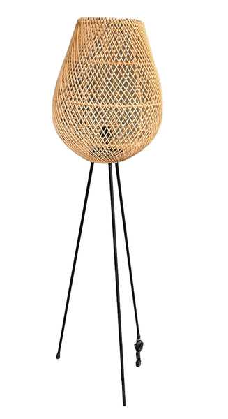 Floor Lamp Steel Base Rattan Shade