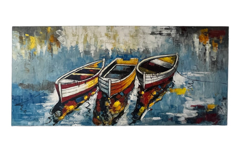 Art Painting 150x70cm Three Colorful Row Boats