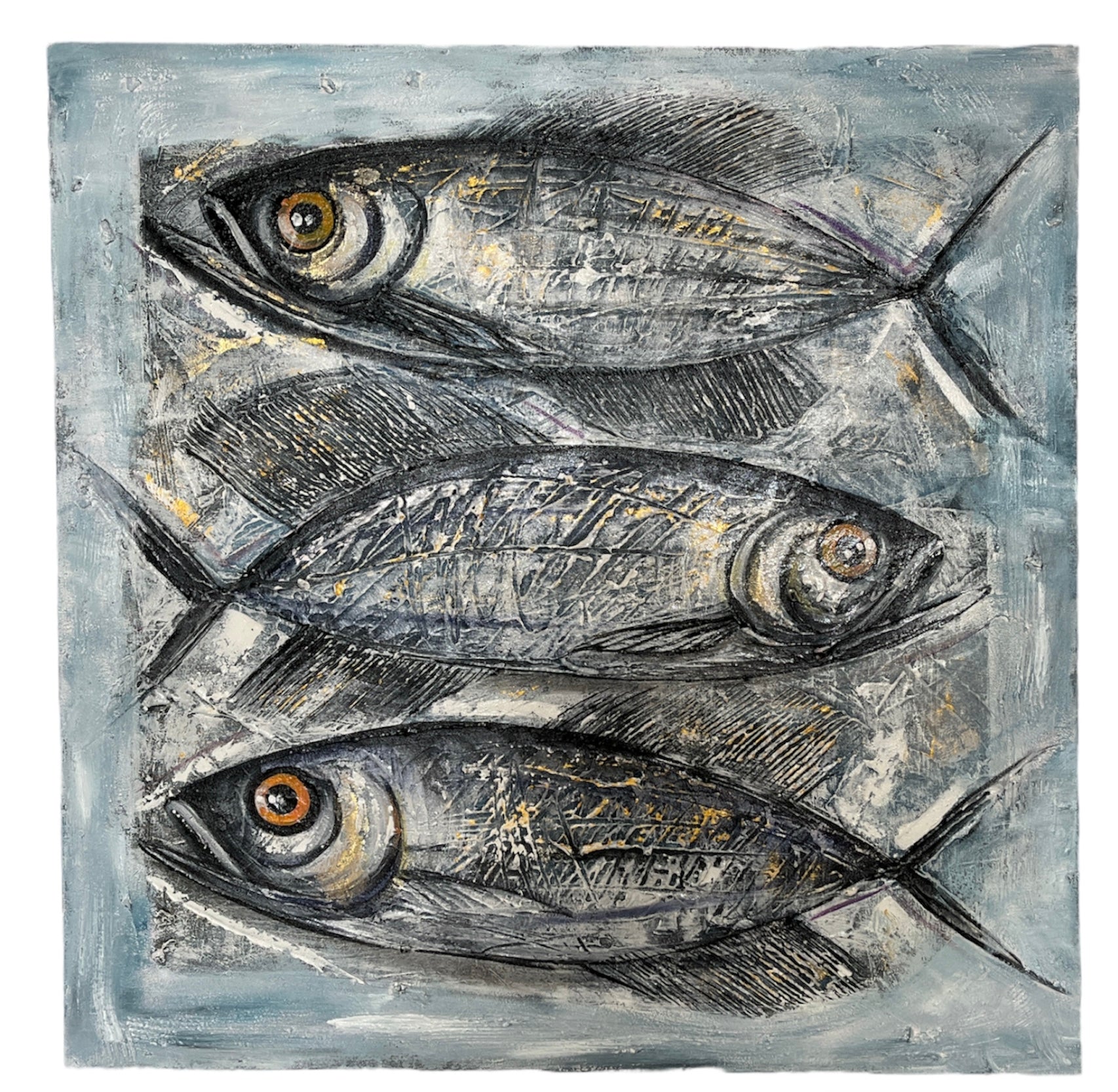Art Painting 110 x 110cm PaintingThree Silver Fish