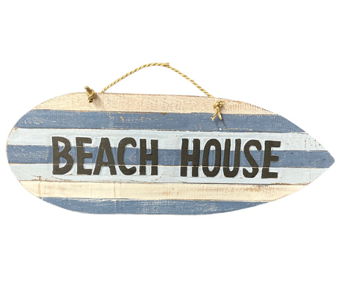 Beach House Surfboard Slatted Sign