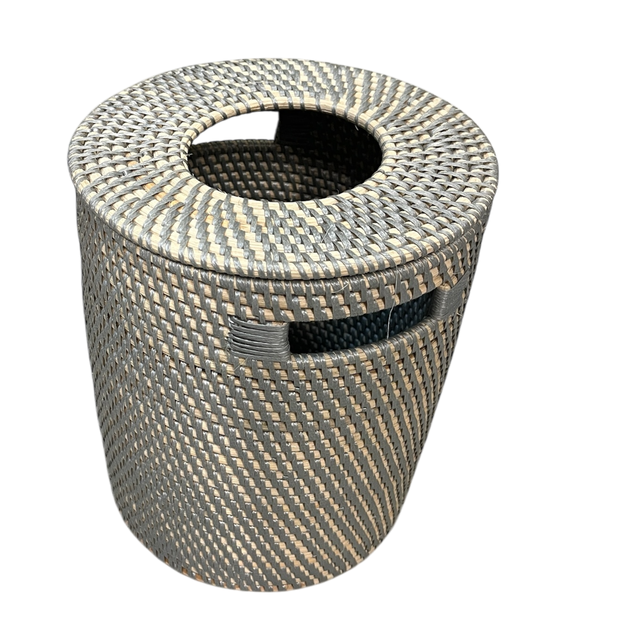 Rattan Dustbin with Lid gray