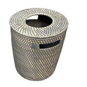 Rattan Dustbin with Lid gray