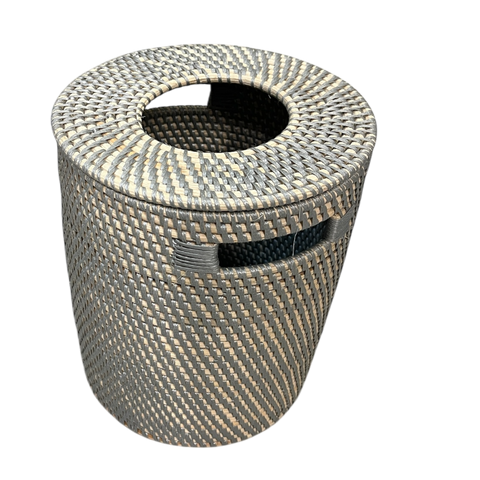 Rattan Dustbin with Lid gray