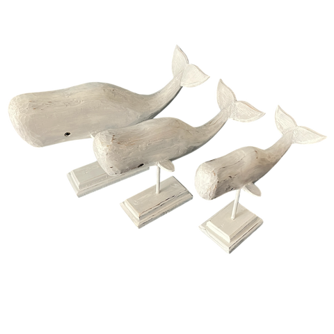 Whale on stand Set of 3 white
