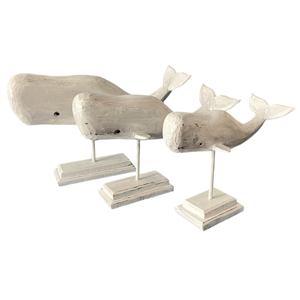 Whale on stand Set of 3 white