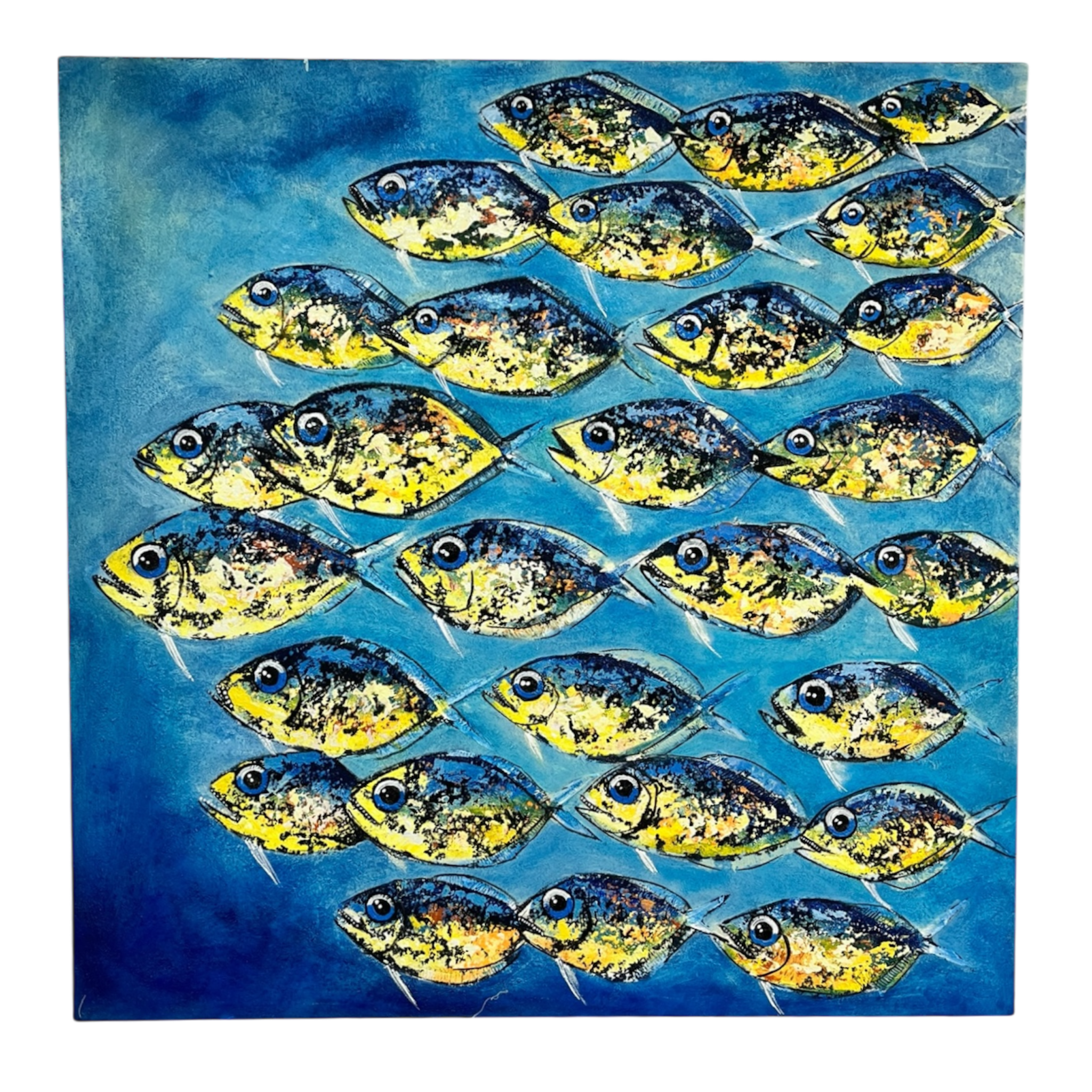 Art Painting "Fish School Blue" 100 x 100cm