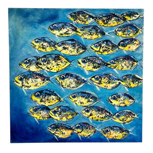 Art Painting "Fish School Blue" 100 x 100cm