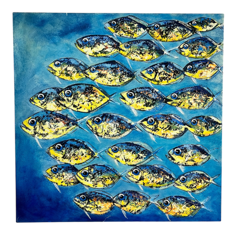 Art Painting "Fish School Blue" 100 x 100cm