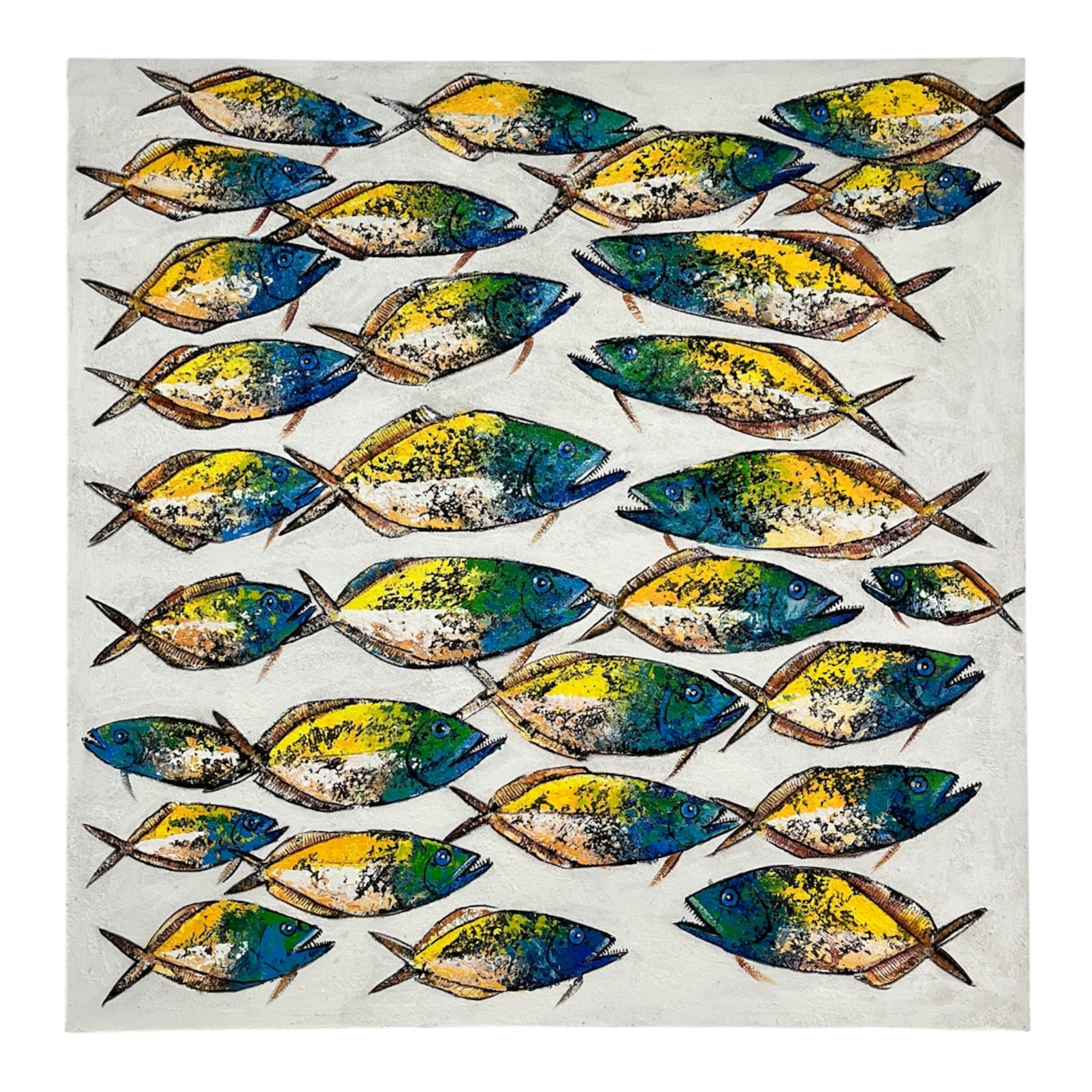 Art Painting "Fish School White" 100 x 100cm