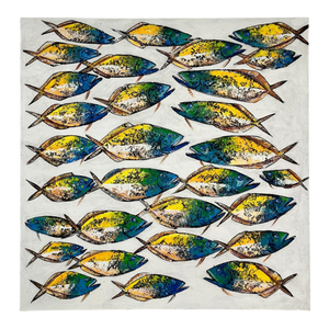 Art Painting "Fish School White" 100 x 100cm