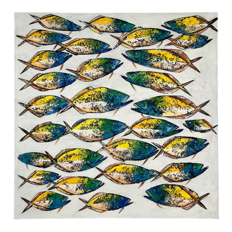 Art Painting "Fish School White" 100 x 100cm