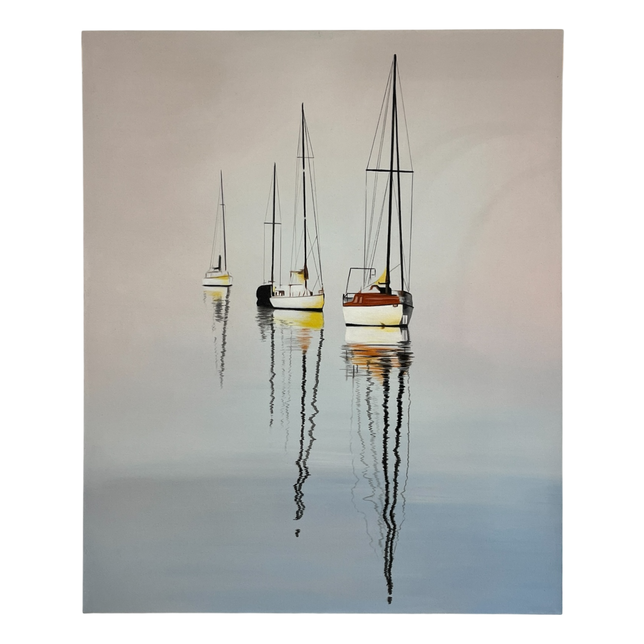 Art Painting "Three Sailboats at Sun Rise" 100 x 120cm