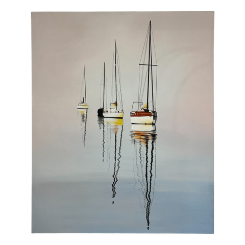 Art Painting "Three Sailboats at Sun Rise" 100 x 120cm