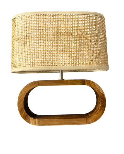Lamp Wooden Oval Base with Rattan shade