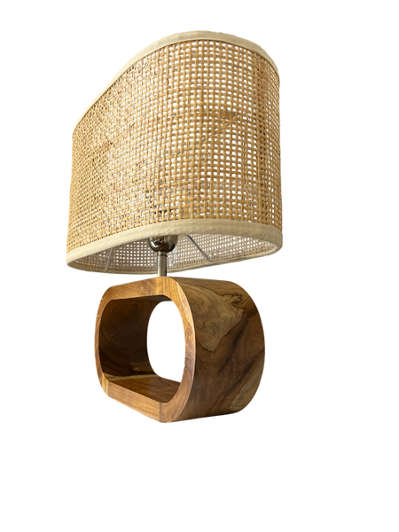 Lamp Wooden Oval Base with Rattan shade