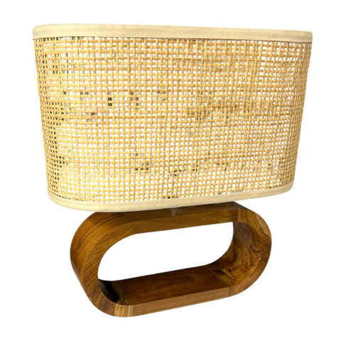 Lamp Wooden Oval Base with Rattan shade