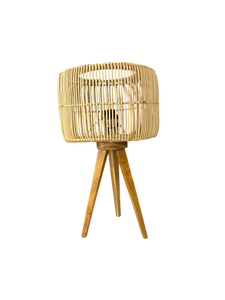 Lamp Tripod Wooden with Rattan Shade