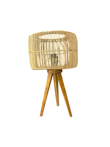 Lamp Tripod Wooden with Rattan Shade