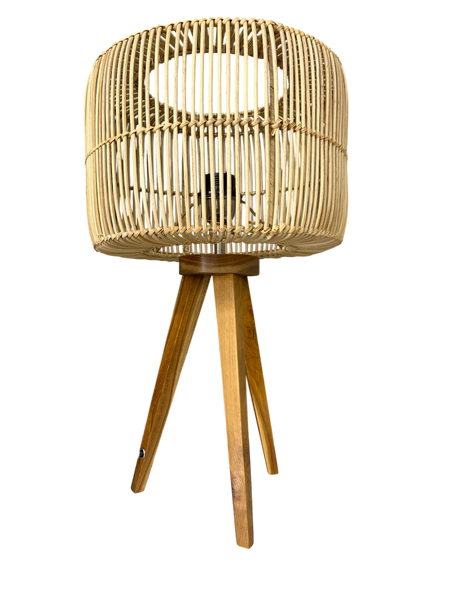 Lamp Tripod Wooden with Rattan Shade