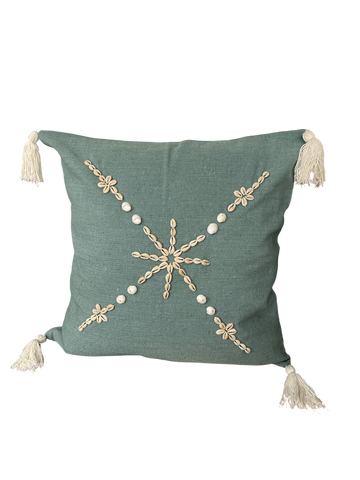 Scatter Cushion Cover Seashell detail work Colour Teal50x50cm