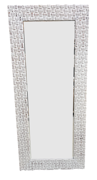 180x80cm mirror weave carved frame distressed white wooden frame