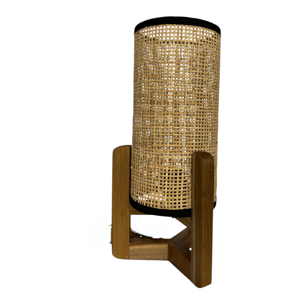 Lamp Wooden Base and Rattan Shade