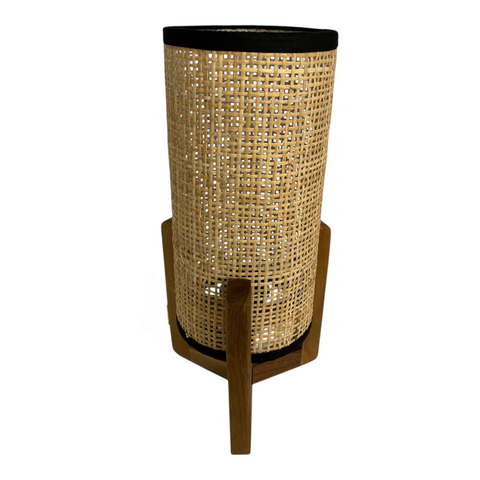 Lamp Wooden Base and Rattan Shade