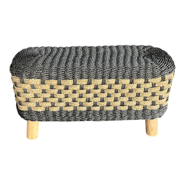 Bench Oblong Black & Natural Woven Seagrass