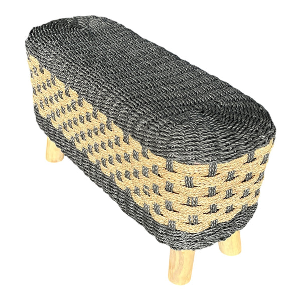 Bench Oblong Black & Natural Woven Seagrass