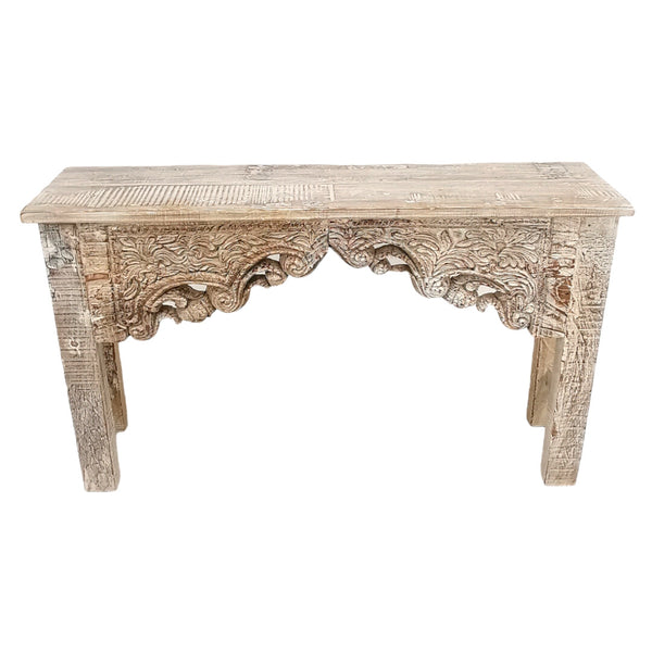 Console Table Ornate Carving 1,4m and a white washed finish front view