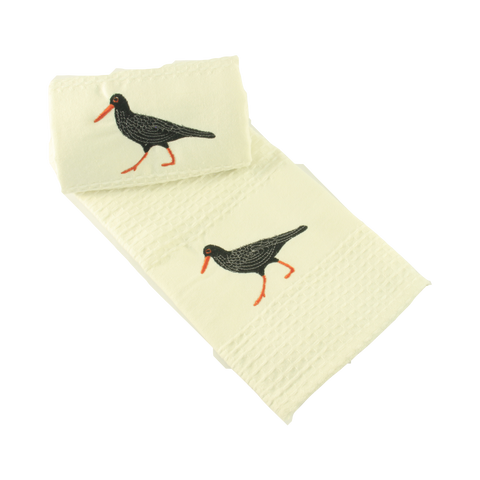 Tea Towel Waffle Weave Pack of  2 Oyster Catcher Motive