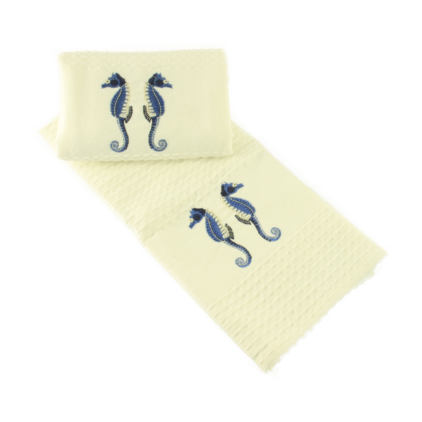 Tea Towel Waffle Weave Pack of  2 Seahorse motive